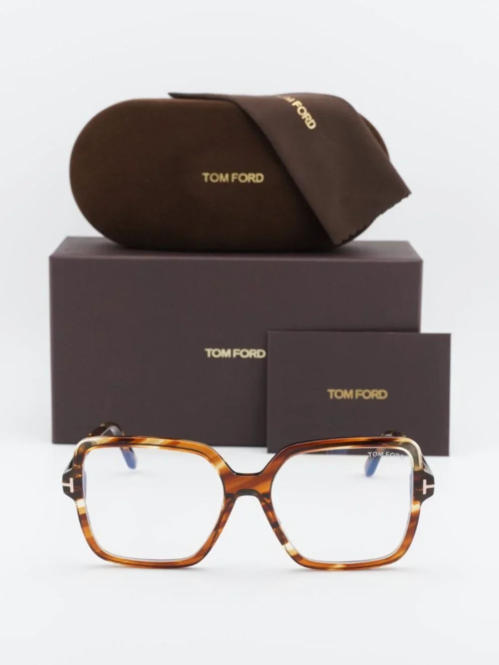 Tom Ford FT6063-B 055 Square Eyeglasses –  Coloured Havana 56mm